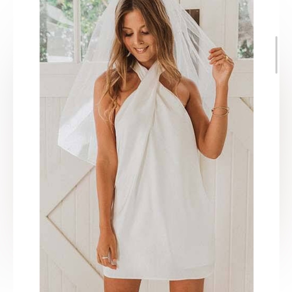 Elegant White Halter Dress